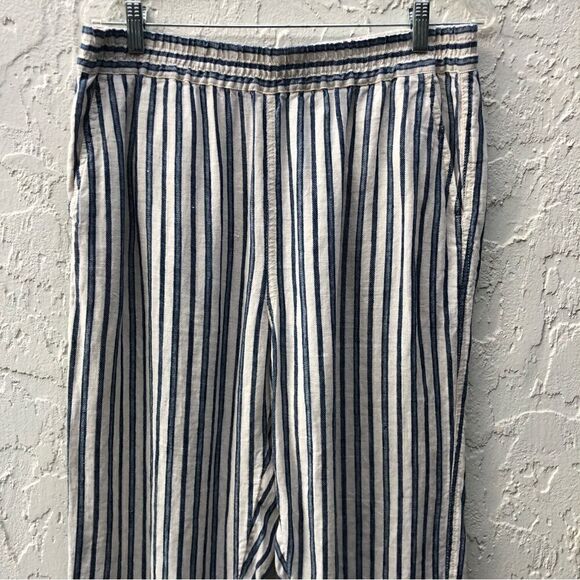 TAHARI 100% Linen Stripe Pullon Pants Size Large Lagenlook Pockets Minimalist - Picture 4 of 12